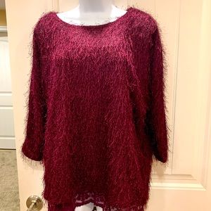 Alfani Sequin Eyelash Loose Top Batwing Sweater, S